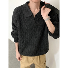翻领麻花套头毛衣男秋冬慵懒风V领针织衫上衣MY0583-P68，男装针织衫/毛衣，星座308B-2