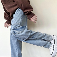 B2212023秋冬新款美式ins高街多口袋工装牛仔裤LK22066-P75控98，男装牛仔裤，电商B221