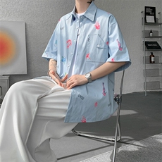 CS1141-特P35控68花衬衫男短袖夏季休闲薄款冰丝半袖宽松大码，男装T恤，电商A059