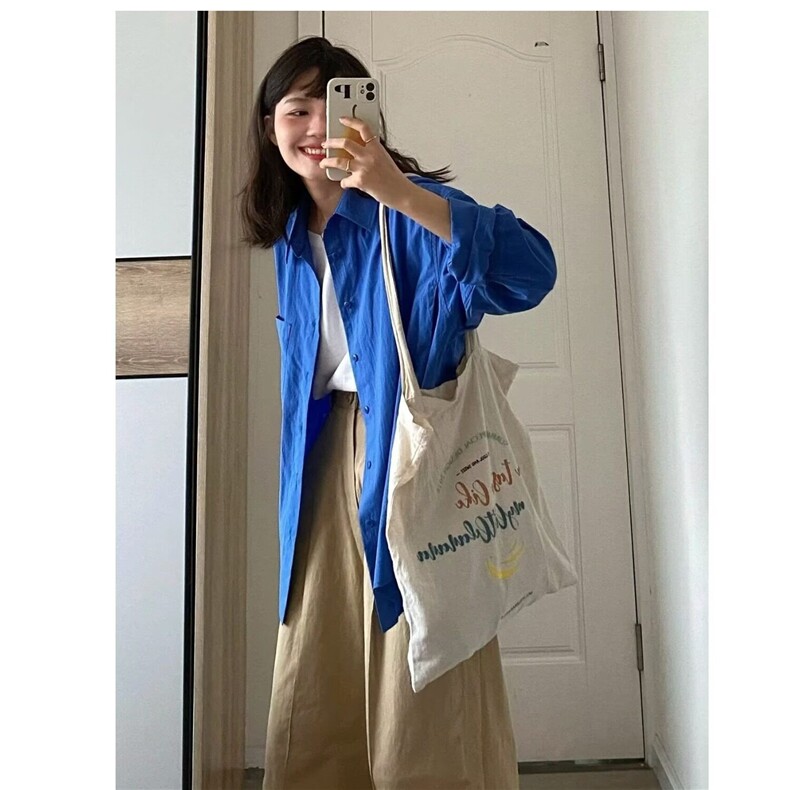 W9823-P43网图现货韩版克莱因蓝休闲长袖衬衫宽松气质上衣,男装衬衫,星座1608-2
