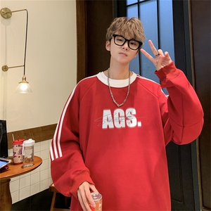 美式三杠条纹复圆领卫衣秋冬男女宽松长袖SW2475 -P45控68 50棉图片