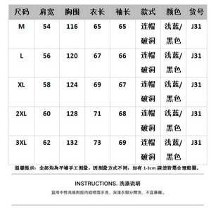 原版面料蓝黑M-3XL连帽破洞 J31-P85图片