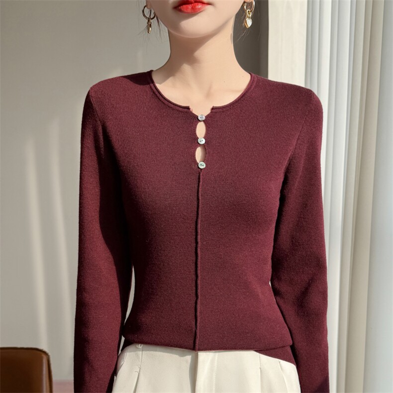 2025年秋季套头时尚百搭通勤简约休闲卷边圆领打底衫，女装羊毛衫，凯思米羊绒
