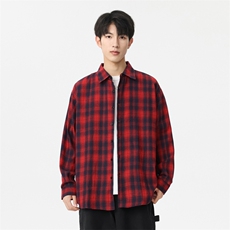 秋季潮流格子衬衫男港风休闲长袖外套青少年男装2382P35，男装衬衫，星座1107-1