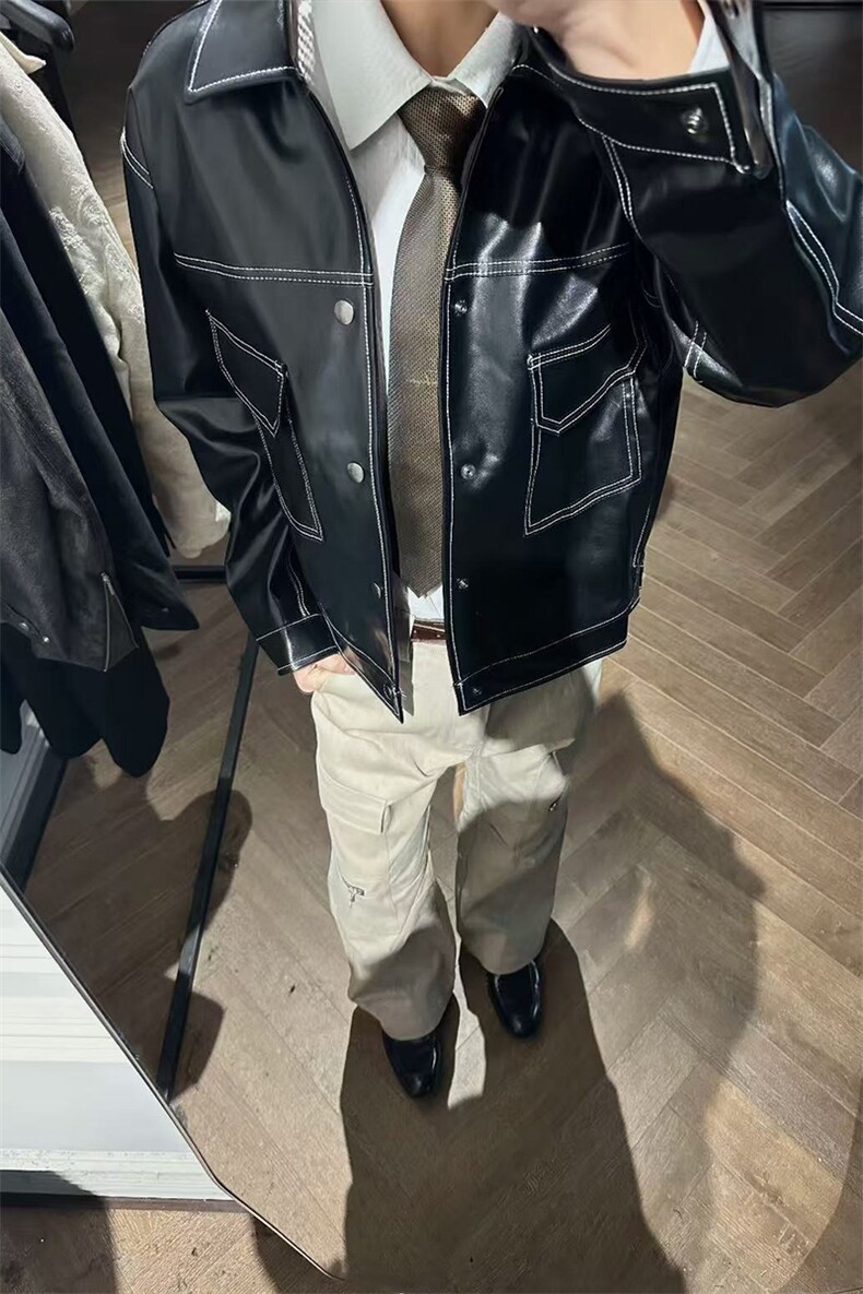 希腊油皮复古机车皮衣外套明线夹克JK978特P68,男装皮衣,星座908-1