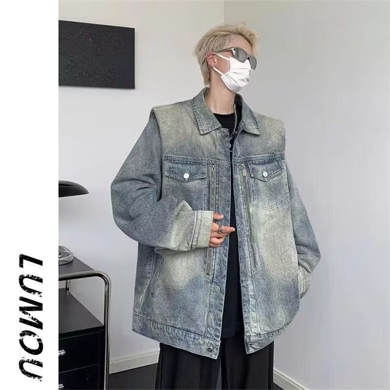 1506A/GY80900/P44复古潮流水洗牛仔外套男士休闲夹克,男装工装外套,星座1506A