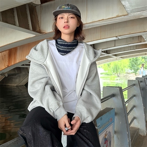 抖音得物高品质秋冬美式高街重磅结构辑明线纹理连帽卫衣外套W111图片