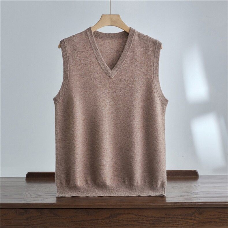 秋季新款男士100澳洲羊毛无袖针织套头马甲V领背心时尚简约百搭，男装针织衫/毛衣，达齐羊绒
