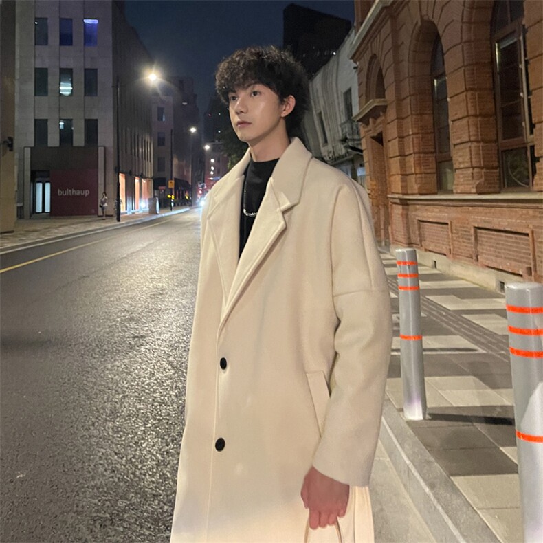 秋冬毛呢大衣男潮慵懒休闲风衣宽松中长外套MN9568/P100加棉P110,男装风衣,电商B316