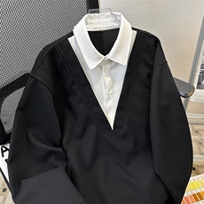 2025春季新款假两件长袖衬衫领衬衣翻领套头卫衣现货W8541-P42，男装卫衣，星座512-4