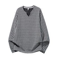 美式高街千鸟格子长袖T恤男女亨利V领英伦雅痞休闲宽松长袖打底衫，男装T恤，电商A443