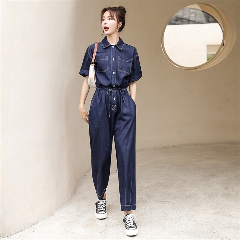 工装牛仔连体裤女2025年春夏新款时尚休闲减龄高腰修身直筒连衣裤，女装连体裤，梦懿尔