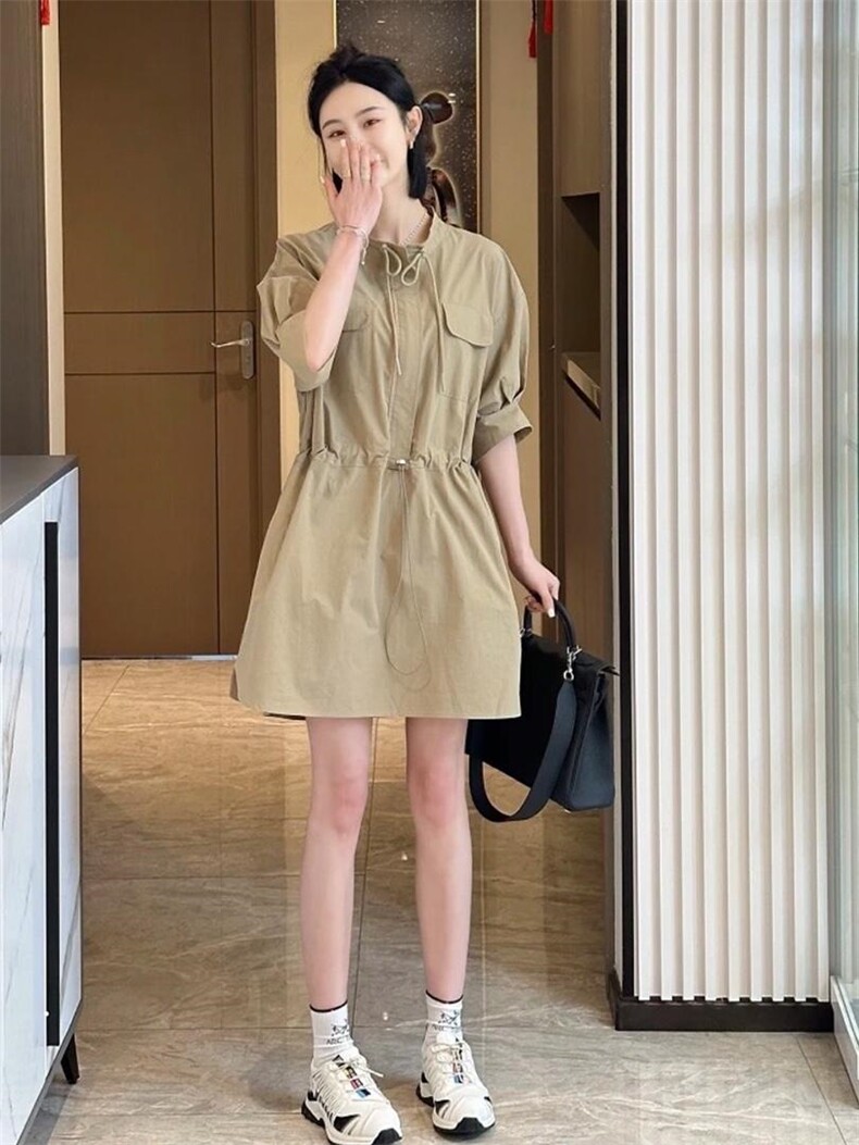 欧洲站气质腰抽绳设计收腰显瘦连衣裙,女装连衣裙,L·H·X