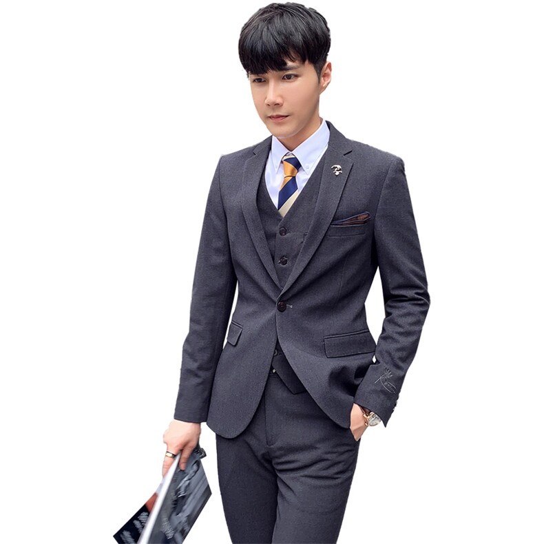 秋冬韩模男刺绣英伦西服套装纯色礼服西装三件套A470-TZ17,男装西服套装,电商A207