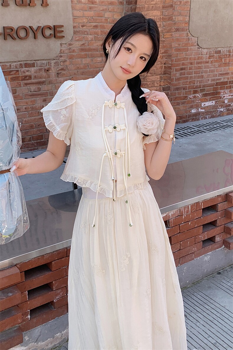 优雅刺绣连衣裙套装显瘦修身气质女装甜美蕾丝拼接设计,女装连衣裙,秀美人生
