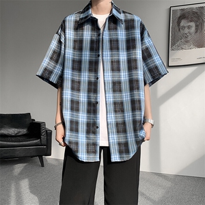 8XL-M格子短袖衬衫男夏季薄款DK制服衬衣JK学院风半袖外套DC28004图片