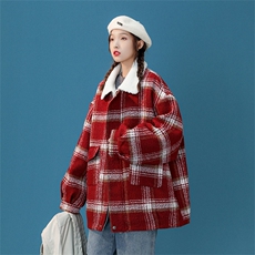 毛呢羊羔绒外套秋冬格子加绒加厚棉服美式高街外套A170-M809-P128，男装棉衣，电商A170