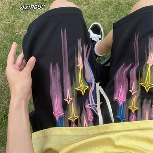 XZ616 夏季新款冰丝网眼发泡星星短裤休闲五分裤 TY867 P35控48图片