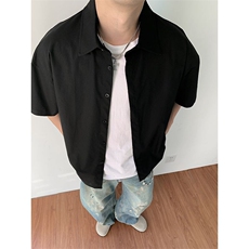 纯色冰丝凉感衬衫男春夏季潮牌美式高街宽松垂感休闲短袖衬衣外套，男装衬衫，电商A486