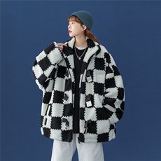 1中性风冬季情侣羊羔毛棉衣女棉服女棋盘格宽松外套女MY7535P135，男装棉衣，星座226-2