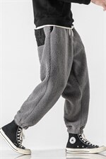 冬季中性港风日系大码羊羔毛裤加厚宽松休闲哈伦束脚裤K117/P70，男装休闲裤，电商A221A