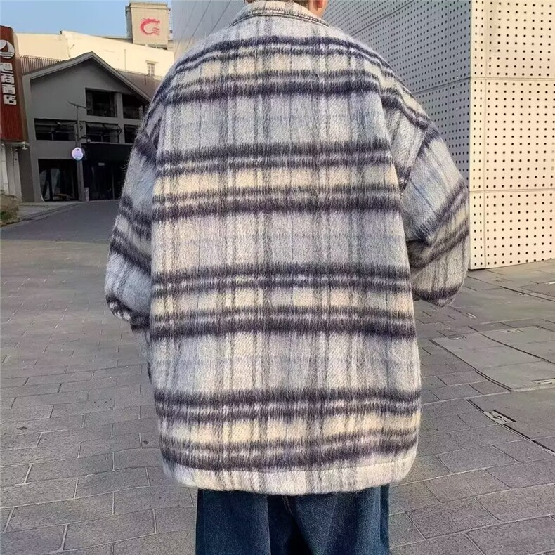 磨毛格子衬衫男长袖秋季2025新款复古港风宽松设计感时尚百搭外套,男装衬衫,星座506A