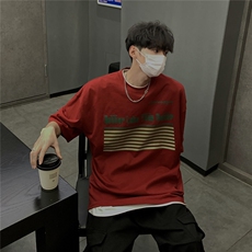 港风条纹印花大码短袖T恤男DT77773P18块特价控38：供抖音视频，男装T恤，星座227-7