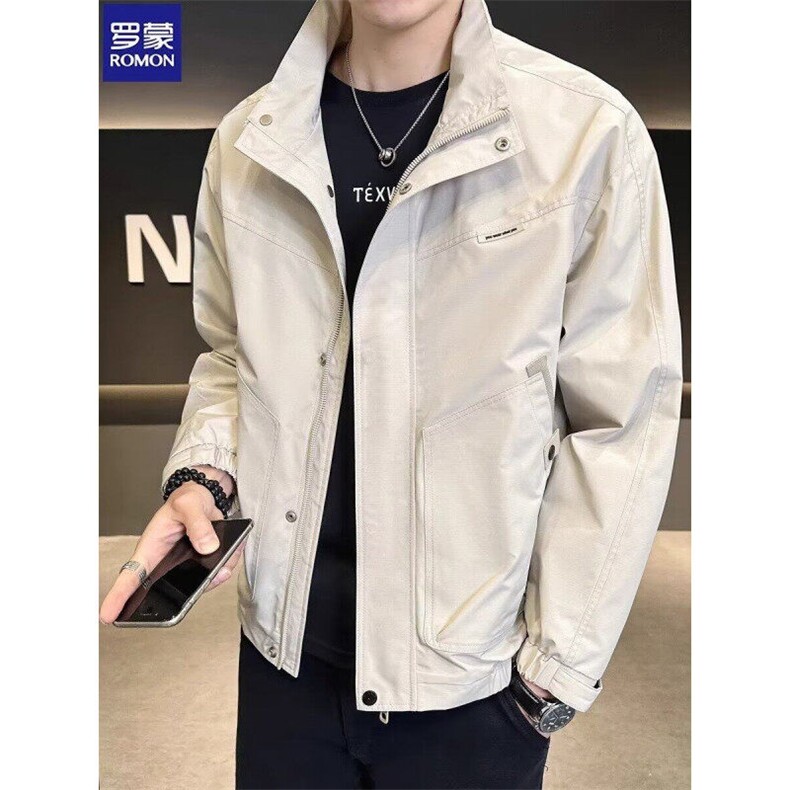 网络图现货纯色夹克男士立领休闲帅气百搭工装外套RQJ58-P75图片