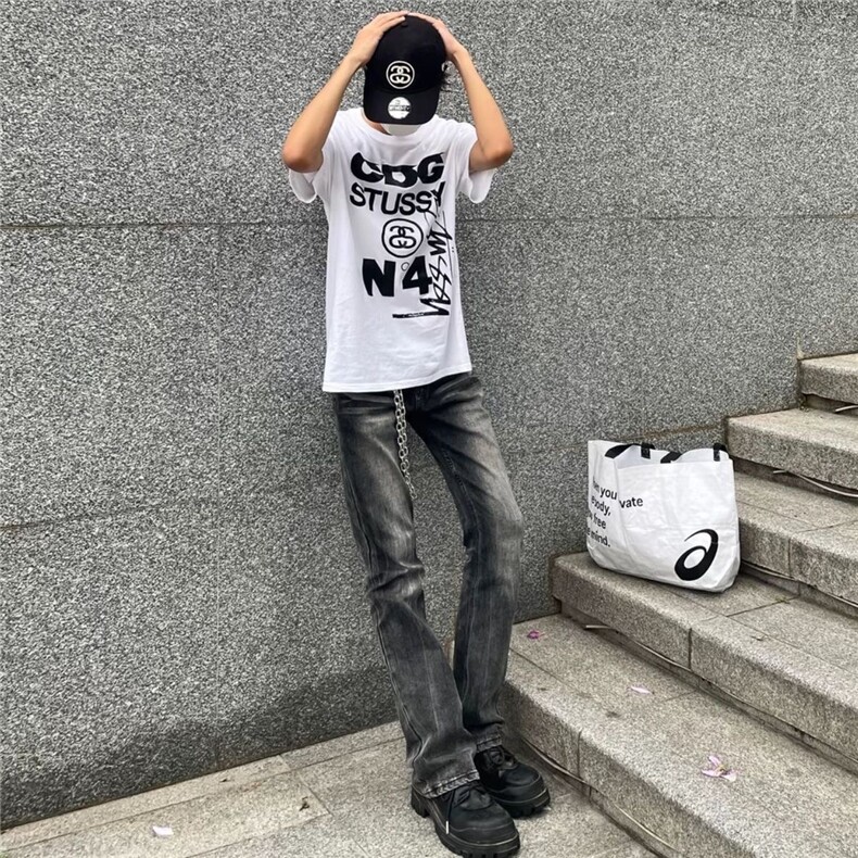 1506-1/K3061/P49风重磅水洗黑灰质感微喇ins修身牛仔裤男,男装牛仔裤,星座1506-1
