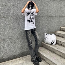 1506-1/K3061/P49风重磅水洗黑灰质感微喇ins修身牛仔裤男，男装牛仔裤，星座1506-1