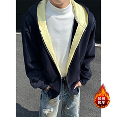 重磅高品质加绒加厚开衫卫衣撞色连帽外套男女5D1186-TP60不，女装短外套，电商A102