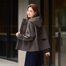 外套女秋季中长款纯色连帽外套，女装短外套，曼沙奕珂