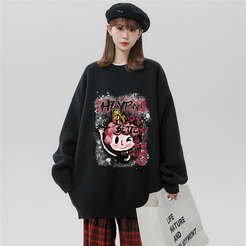 中性风23新款冬季时尚百搭宽松卡通印花毛衣TPM6845特批P40控68，男装针织衫/毛衣，电商A268