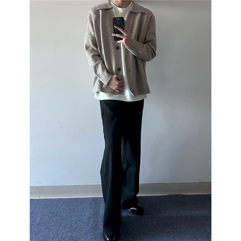 秋季新款复古宽松单排扣翻领针织衫,男装针织衫/毛衣,星座410-7