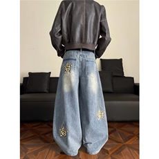 日系牛仔裤男女气质文艺原宿慵懒新款百搭ins潮流长裤RK3238-P53，男装牛仔裤，星座412-3