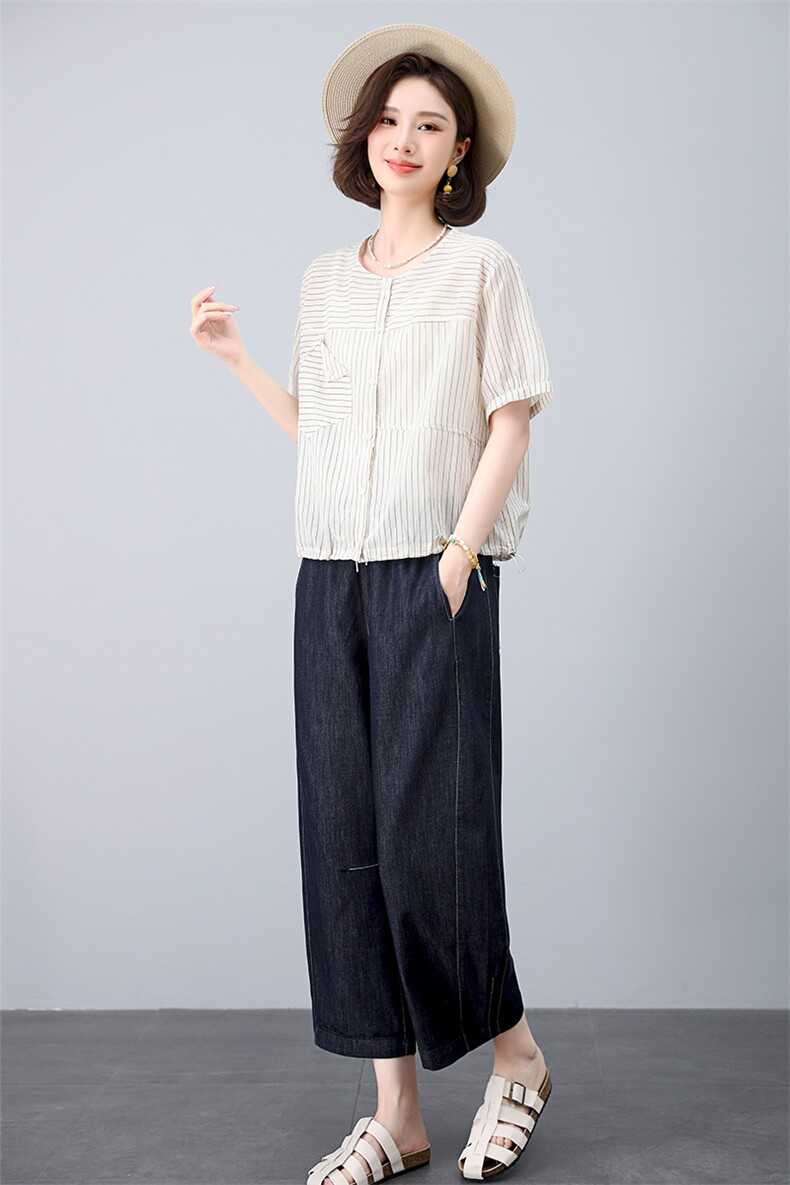 叶笙衣套装2568-130宽松印花开衬花边牛仔裤套装,女装套装/套裙,叶笙衣
