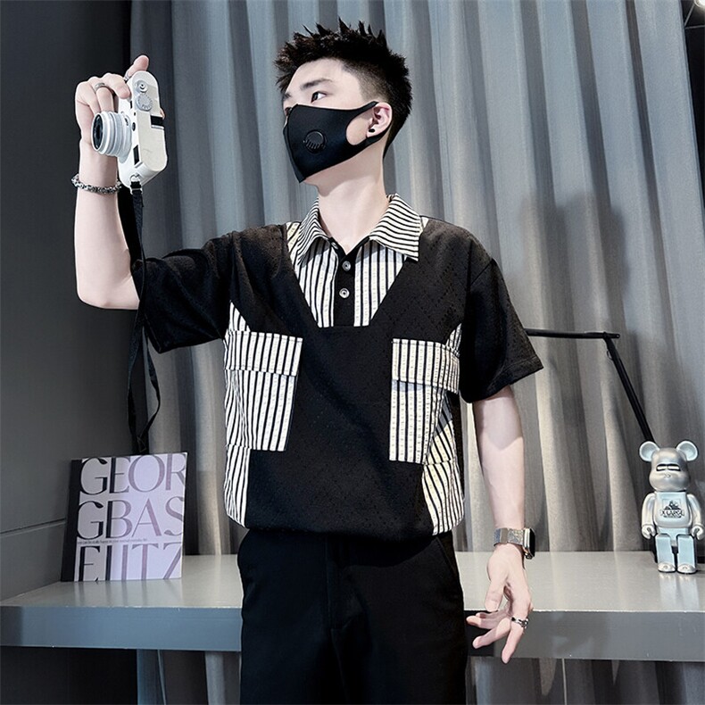 高级感拼接重磅短袖polo衫男宽松社会小伙301C-PL26-特P58控88,男装Polo衫,星座301C（原B323）