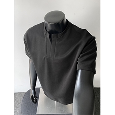 肌理感男女同款百搭上衣日系慵懒风坑条亨利领T恤HY927TP28控49，男装T恤，电商A102B