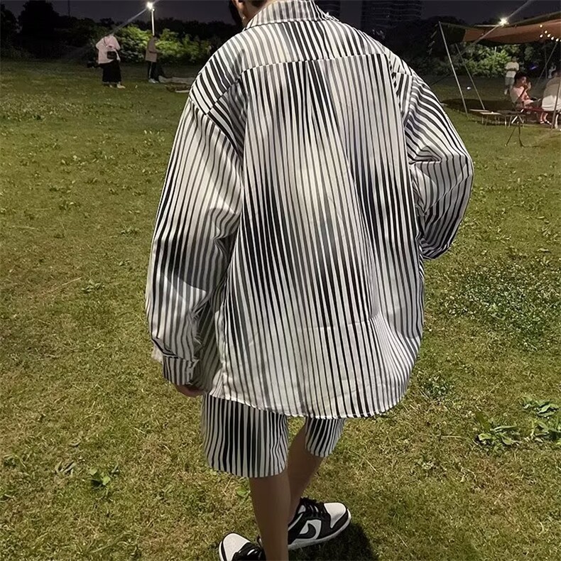 衬衣短裤套装情侣时尚条纹套装C630P48,男装休闲套装,星座1116-2