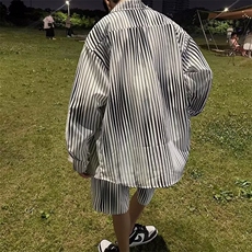 衬衣短裤套装情侣时尚条纹套装C630P48，男装休闲套装，星座1116-2