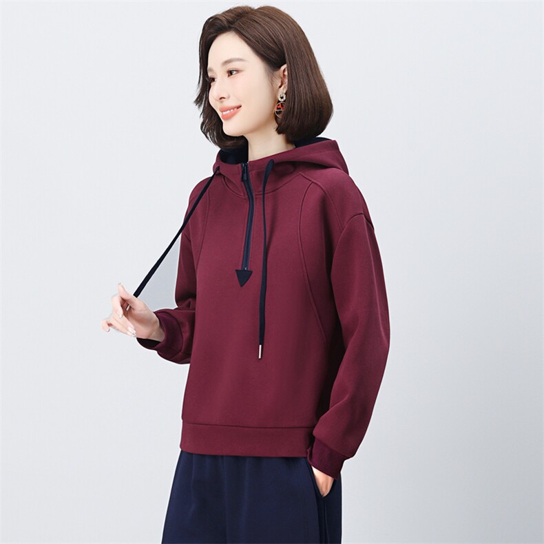 2025年秋春装新款休闲文艺时尚宽松显瘦拼接连帽卫衣女,女装短外套,璐依舞