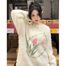 软糯水貂绒毛衣女秋冬加厚外穿宽松慵懒风圆领套头针织上衣M100，男装针织衫/毛衣，星座1116A（原606A-3）