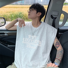 可48小时发货支持抖音得物来样二开240克重磅美式纯棉背心无袖t恤，男装背心/马甲，电商A486-1
