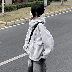抖音得物高品质秋冬美式高街重磅结构辑明线纹理连帽卫衣外套W111图片