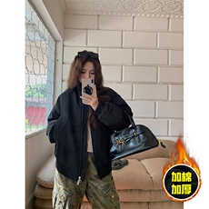 现货冬季美拉德立领飞行夹克廓形高街棒球服加棉加厚棉衣外套，男装夹克，电商A486-1