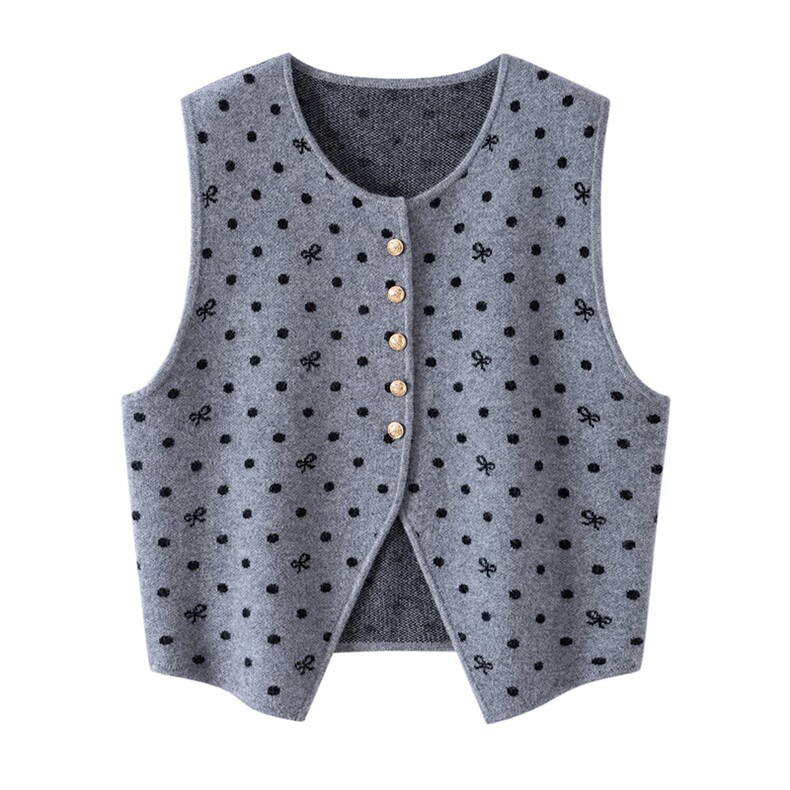 新款针织波点马甲无袖开衫圆领时尚百搭，女装针织衫/毛衣，亿嘉羊绒