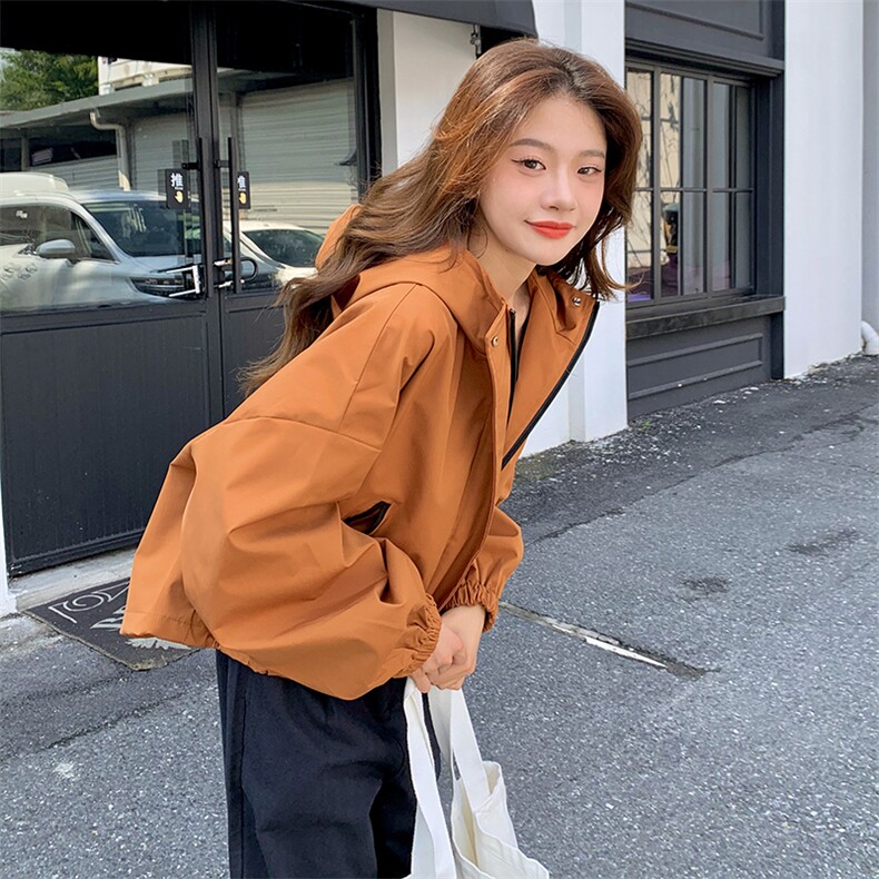 橘色冲锋衣工装外套女春秋2025新款韩系流行设计感爆款小个子爆款,女装短外套,2C262