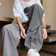 新中式国风裤子男款春秋季国潮竹叶国潮百搭直筒宽松拖地垂感西裤，男装西裤，星座1210-1