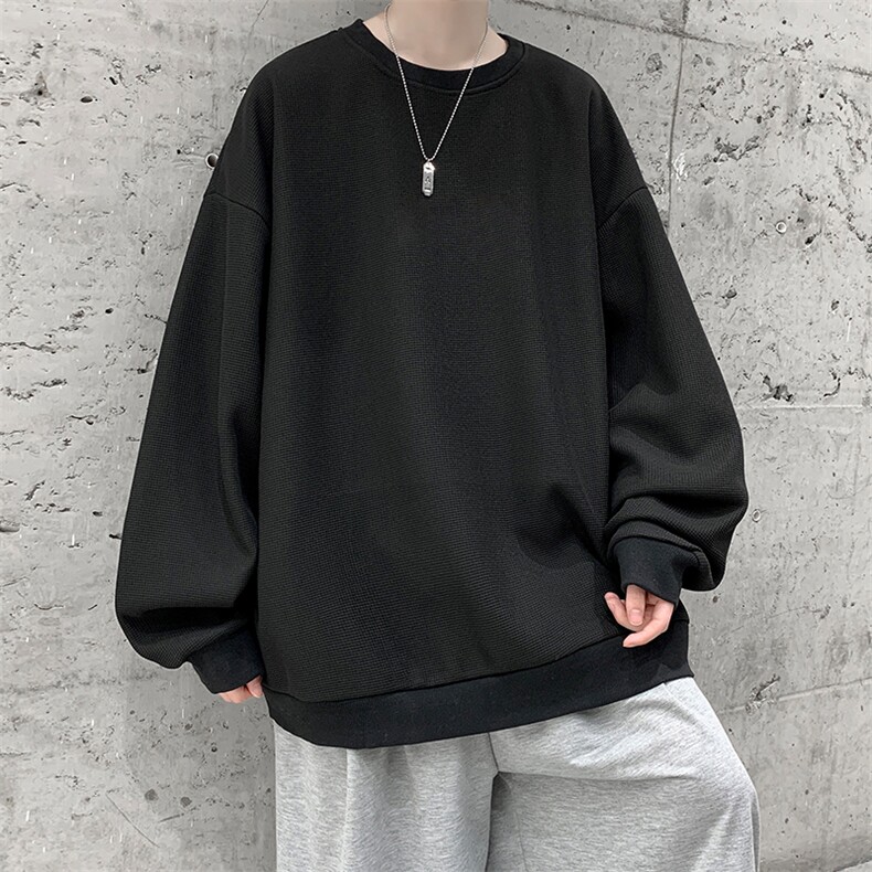 华夫格卫衣圆领卫衣男大码长袖t恤男外套HW76099-P30加绒款-P40,男装卫衣,电商A040