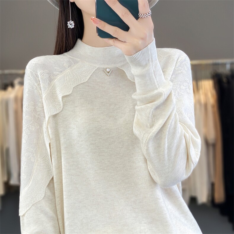 时尚百搭女士羊毛衫简约优雅修身显瘦长袖针织衫,女装羊毛衫,宛庄羊绒